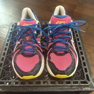 Women's Asics GEL-Exalt Running Shoes Size 7.5 Pink/Black/Blue/Yellow